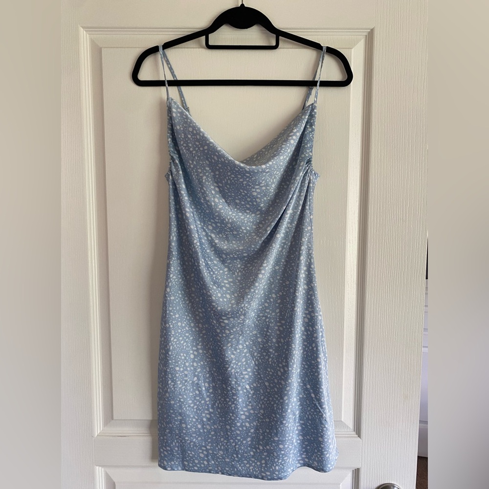 Forever 21 Light Blue Leopard Cowl Neck Mini Dress